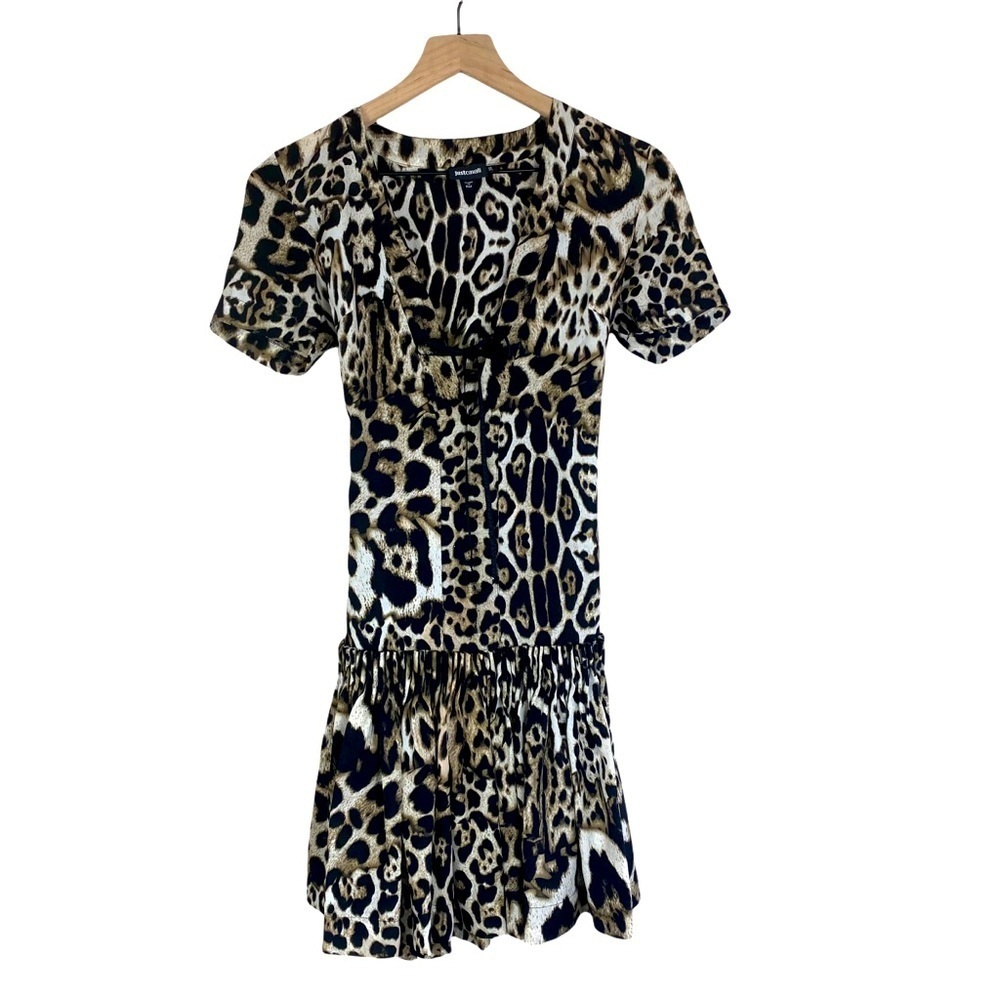 Just Cavalli Jaguar V-Neck Dress with pleated skirt line Size 38 Medium